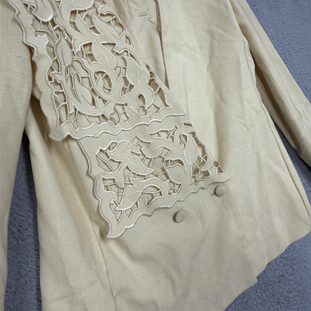 Vintage Kasper For A.S.L. Blazer Jacket Womens 8 Beige Cutwork Floral 80s - Picture 3 of 16